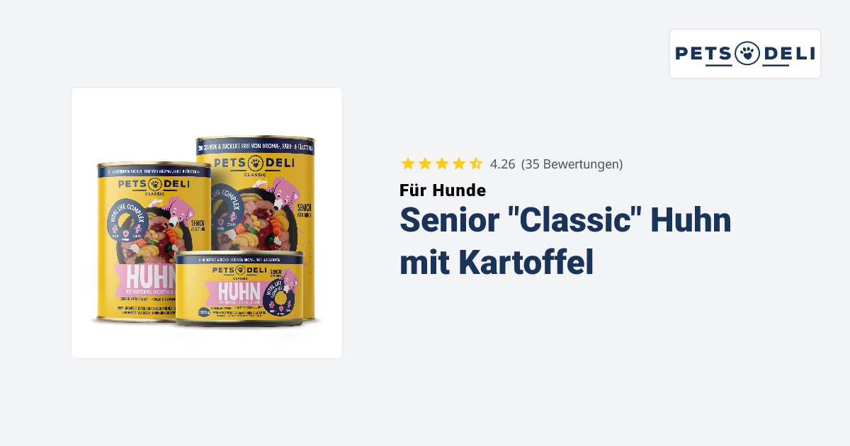 Nassfutter "Senior" Huhn mit Kartoffel, Ricotta & Birne fr Hunde - Pets  Deli